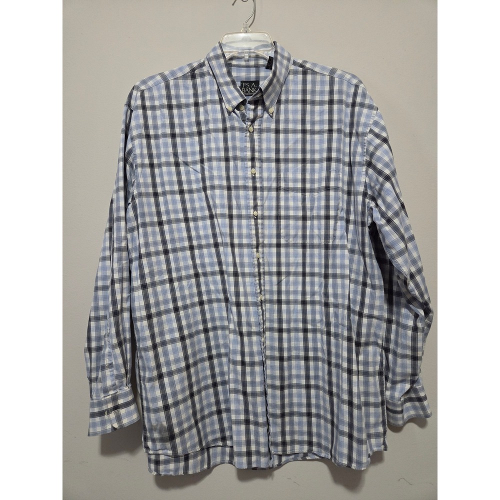 Jos. A. Bank Mens XL Blue Plaid Long Sleeve Button Down Cotton Shirt